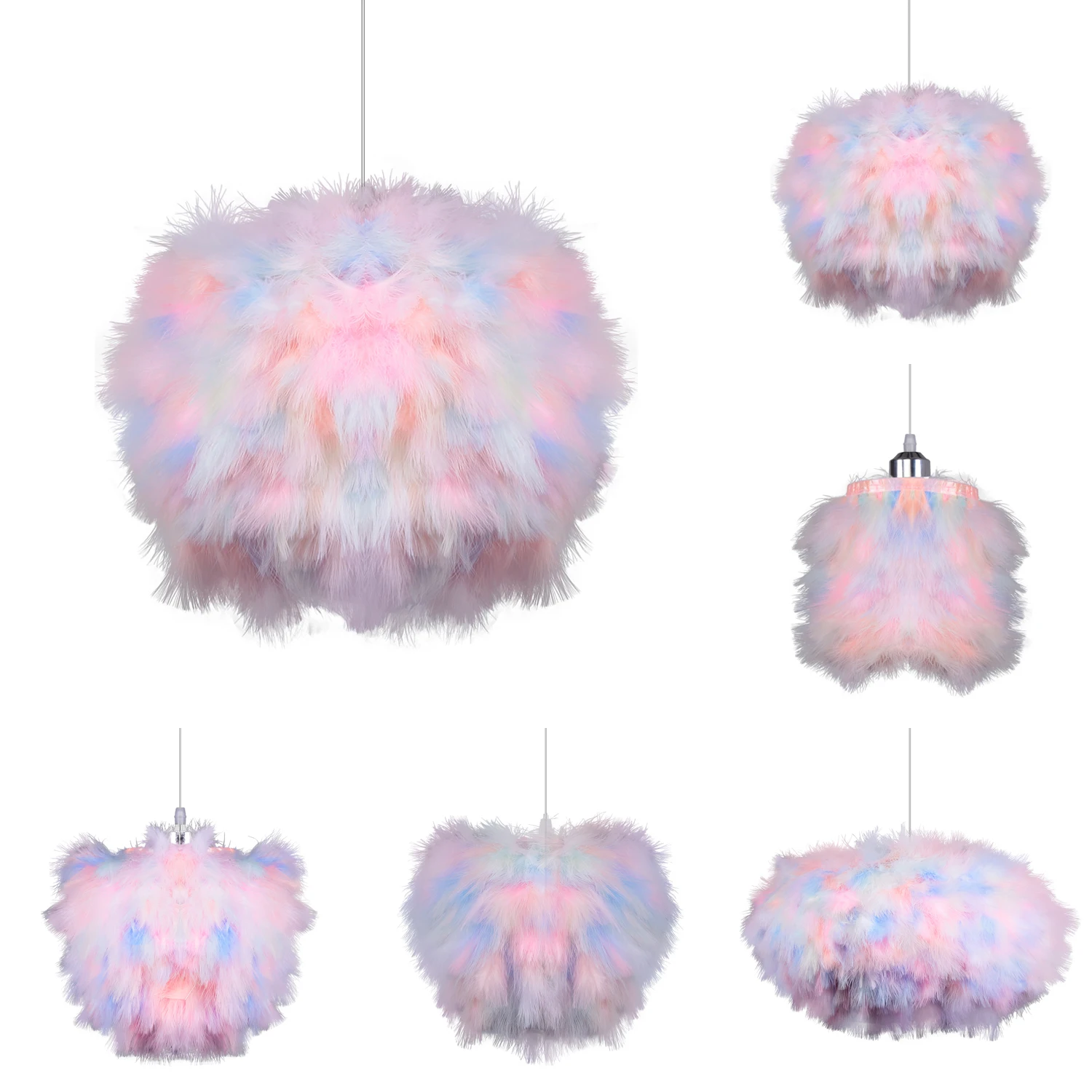 Modern Fluffy Pendant Light Nordic Ceiling Chandelier Lamp Colorful Feather Hanging Lighting Fixture for Living Room Bedroom LED