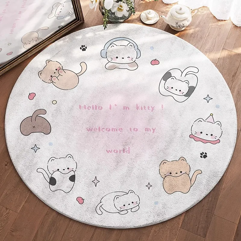 Round Living Room Carpet Large Area Cute Cartoon Pattern Bedroom Bedside Rugs Creative Fashion Ins Decorative Sofa Mats Alfombra