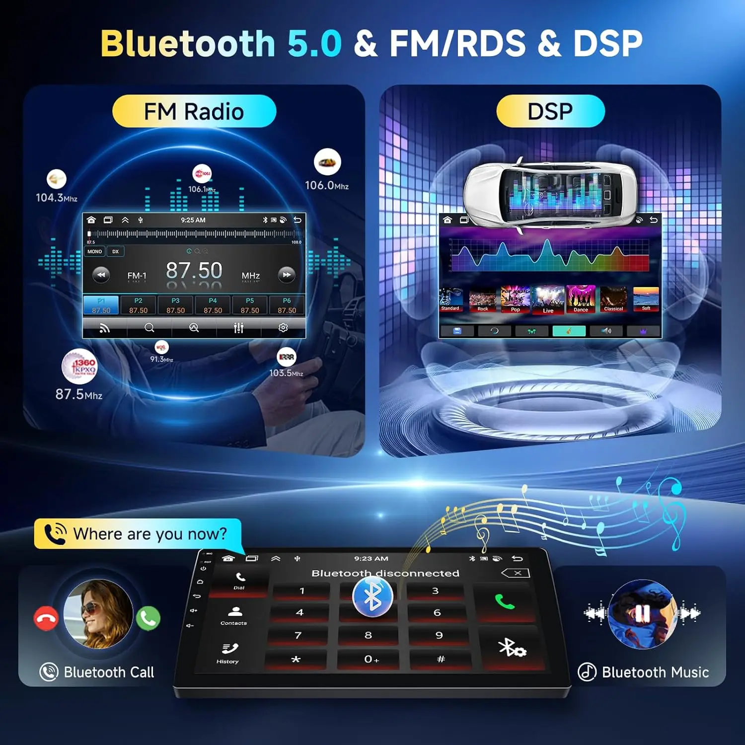 Radio para Auto 2DIN Android Auto Carplay Android 13 GPS Audio para Auto Estéreo de 9 pulgadas FM WIFI BT IPS Reproductor Multimedia Cámara para Automóvil 3