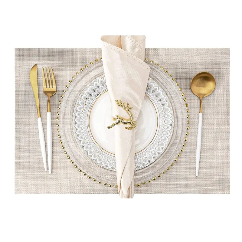 

Inyahome Placemats Set of 1/6/10 Washable Indoor/Outdoor Vinyl Place Mats for Dining Table Durable PVC Weave Kitchen Table Mats