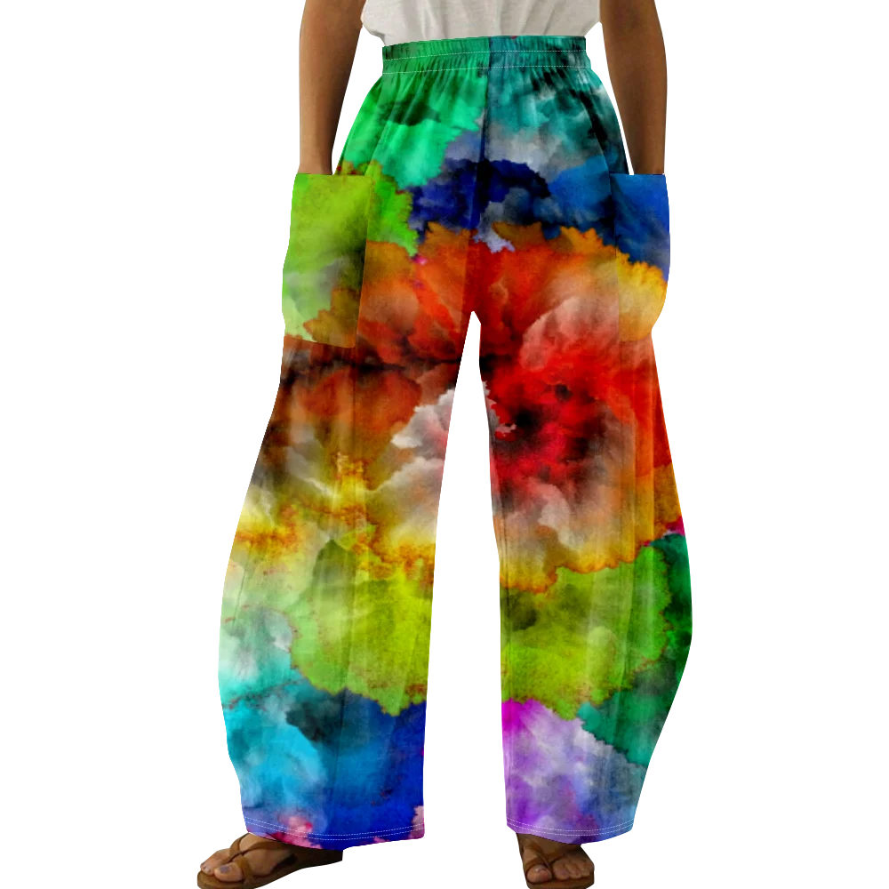 Summer Sweatpants Joggers Tie Dye Print Fashion Womens Pants Casual Pants Pocket Design Loose Trouser Sweatpants Elegant
