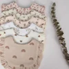 Flower Print Baby Bibs Adjustable Snap Saliva Towel Ruffled Edge Muslin Cotton Burp Cloths Rainbow A Grade Girls Feeding Scarf 6