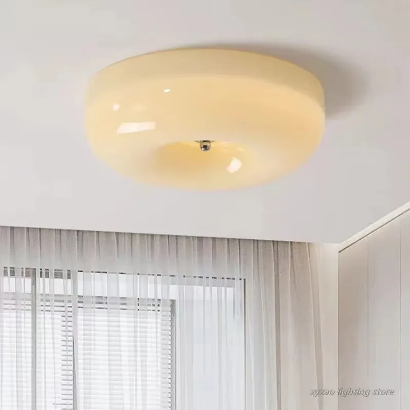French Cream Style Glass Persimmon Ceiling Lamps Glass Donut Lamp Medieval Bauhaus Children's Room Aisle Bedroom Ceiling Lights