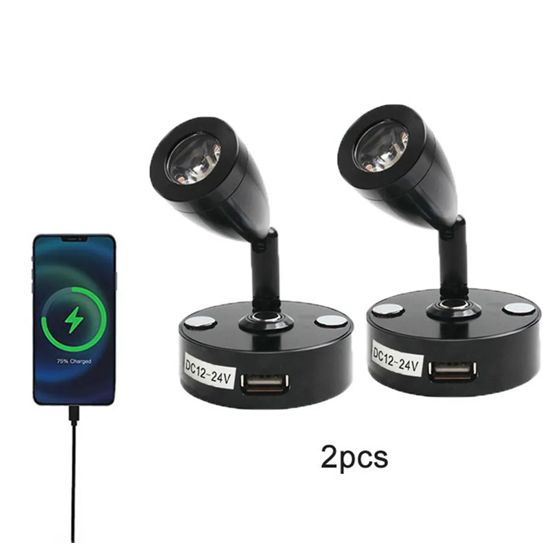 LED Wall Lamp Wall Sconces Light Wall Lamp Flexible Reading Light 2pcs/pack Aluminum DC24V 12V Touch Dimmable RV LED Reading Light Fixture with USB Port 3000K 6000K Boat Yacht Wall Lamp