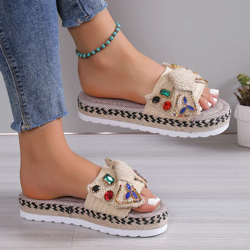 2023 New Women's Slippers Platform Summer Shoes for Women New Beach Casual Heeled Sandals Bohemian Handmade Ladies