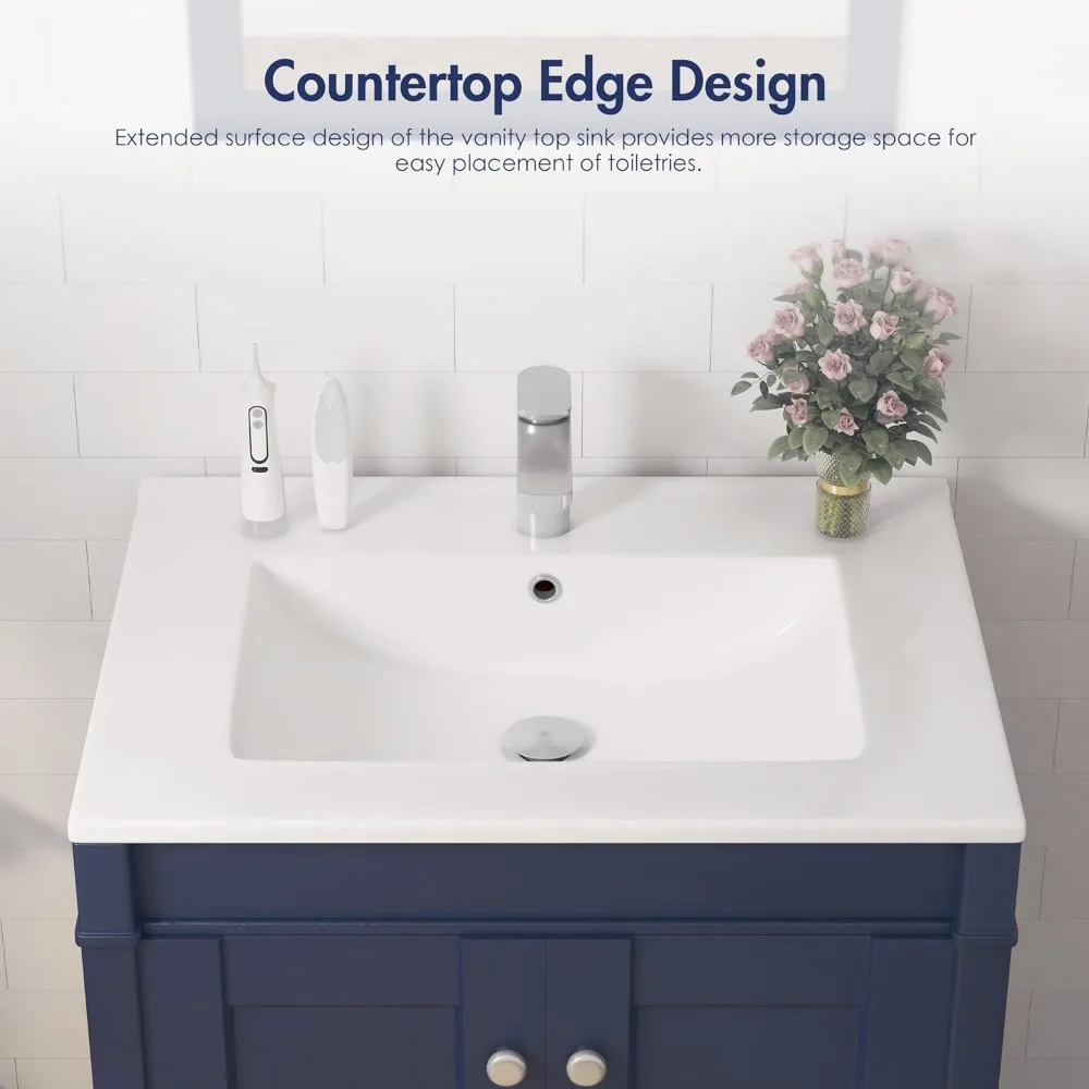 Bathroom Sink Compact Ceramic Vessel Sink for Bathroom With Overflow - Ideal for Small Spaces White Countertop Furniture Fixture 4