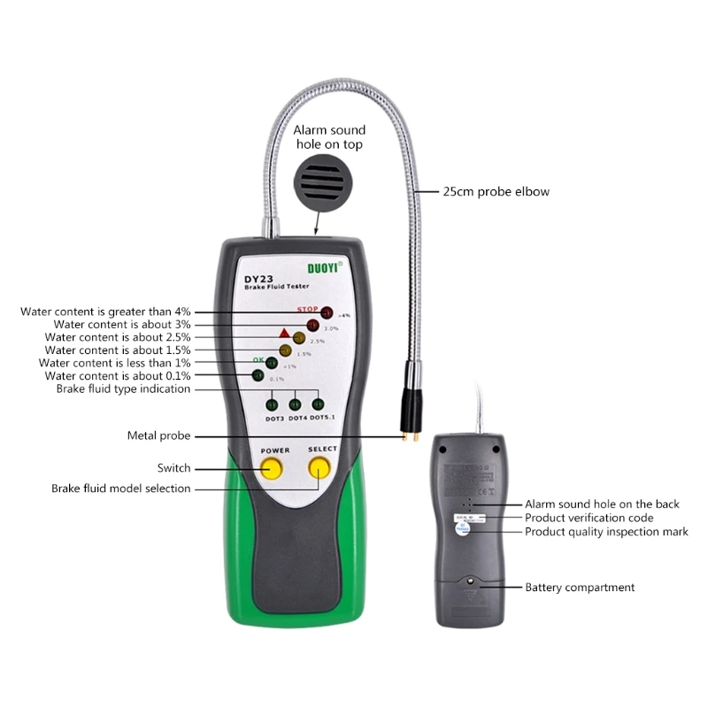 Automotive Brake Fluid Tester Oil Inspection Goose Neck Detector Brake Fluid Diagnostic Detector DOT3 DOT4 DOT5.1 Use