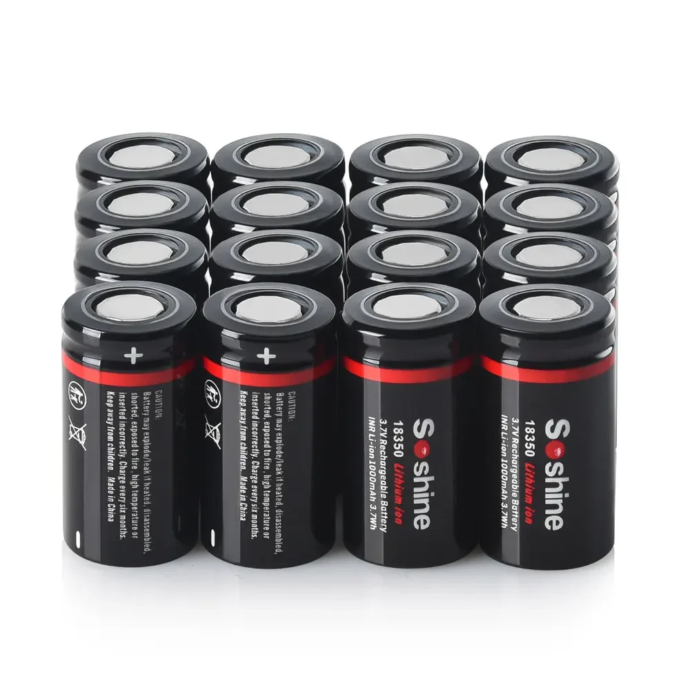 Soshine 3.7V 18350 1000mAh Rechargeable Battery 1000mAh Lithium Batteries Li-ion Battery 1000 Times Cycle Charge Full Time 1h 2