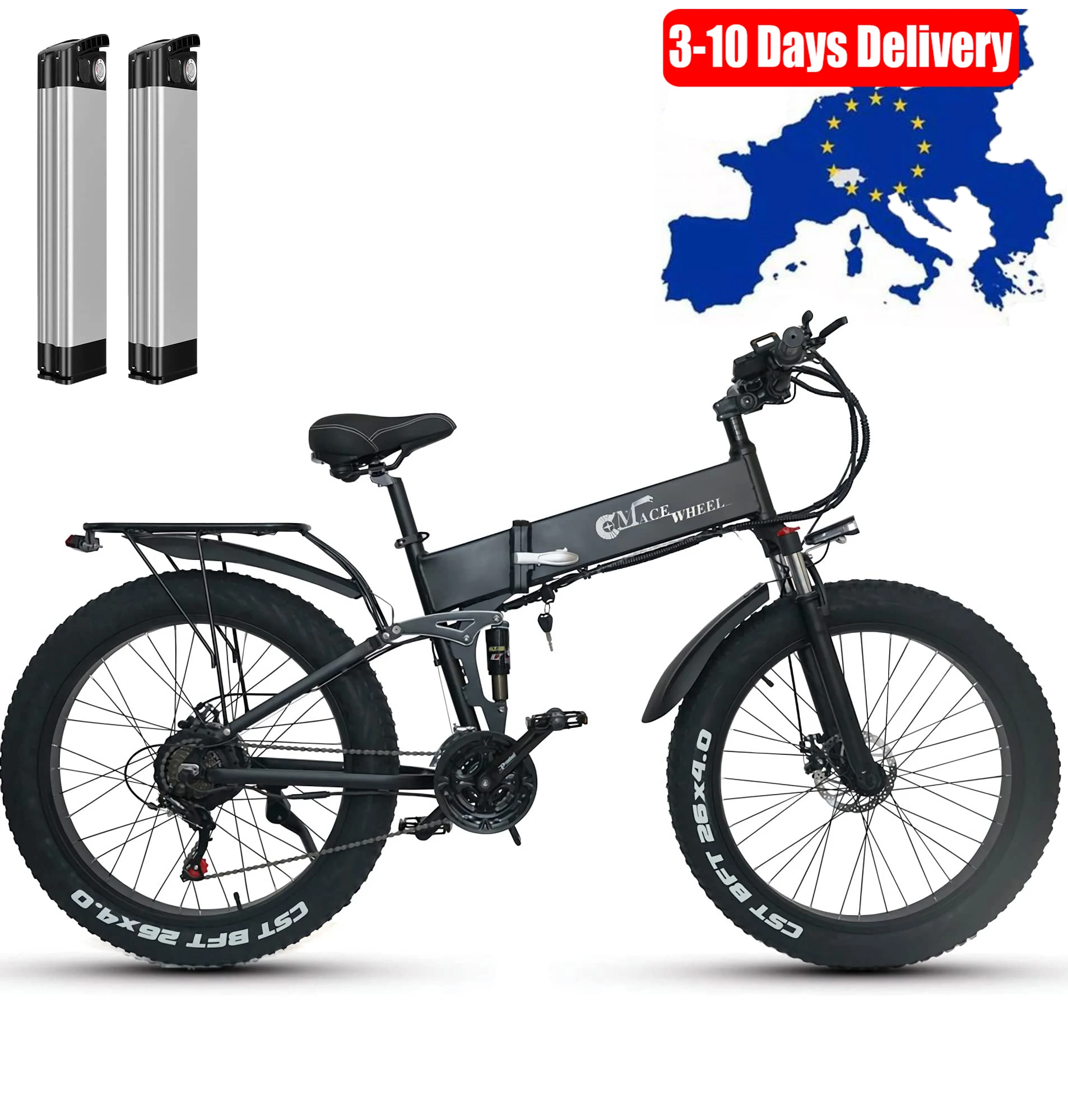 

26" Electric Bike Adults, Folding Electric Mountain Bike with 2x10.8Ah Li-Ion Battery 750w Motor 45km/h Maximum Endurance 130km