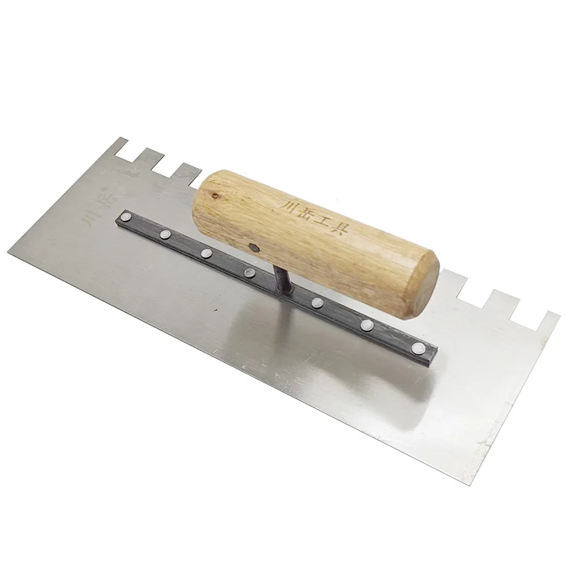 Right side 20mm&times;20mm Square teeth Putty knife Serrated Trowel Wooden Handle Carbon steel blade construction tools