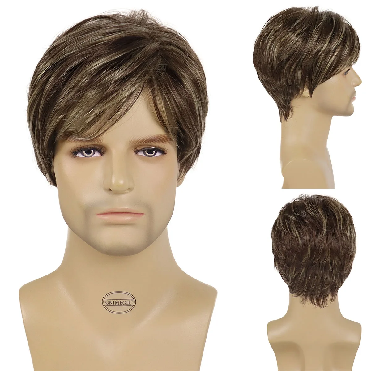 Short Wig For Men Natural Hair Gray White Poly Mesh Ref LAURENT 44