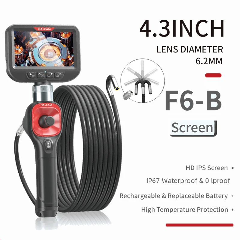 360 Degree Rotation Camera 4.3 Inch Endoscope 6.2mm 1080P Full HD Endoscope Camera for Industrial Inspection 2