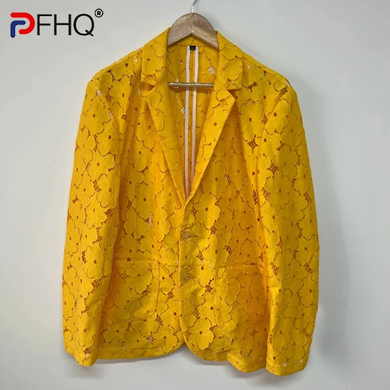 

PFHQ High Quality Hollow Out Blazers Original Design Men's Casual Suit Coat Street Solid Color Sunscreen Jackets Spring 21F2317