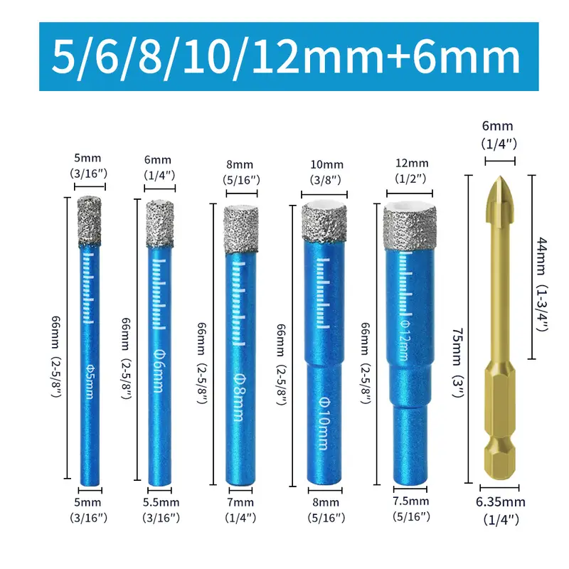 Diamond Brazed Dry Drilling Bit Porcelain Cup Saw Ceramic Marble Granite Tile Hole Opener Hole Saw Cutter 1Pc 5-16mm Round Shank - Image 17
