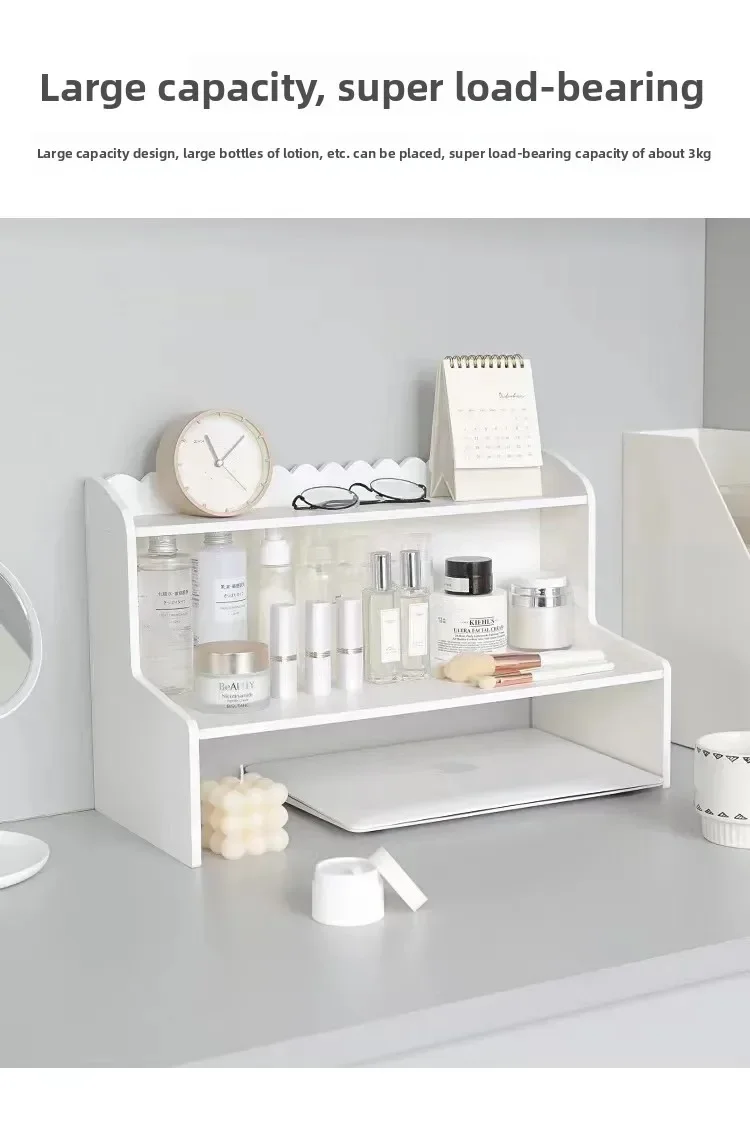 Double Layer Desktop Heightening Storage Rack Office Stationery Book Cosmetic Organizer Shelf Home Decorations Accessories