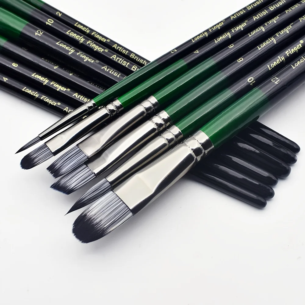 6pcs Professional Artist Paint Detail Tip Brushes, Anti-Shedding Nylon Bristles(Include Round, Filbert, Flat, Angle) 5