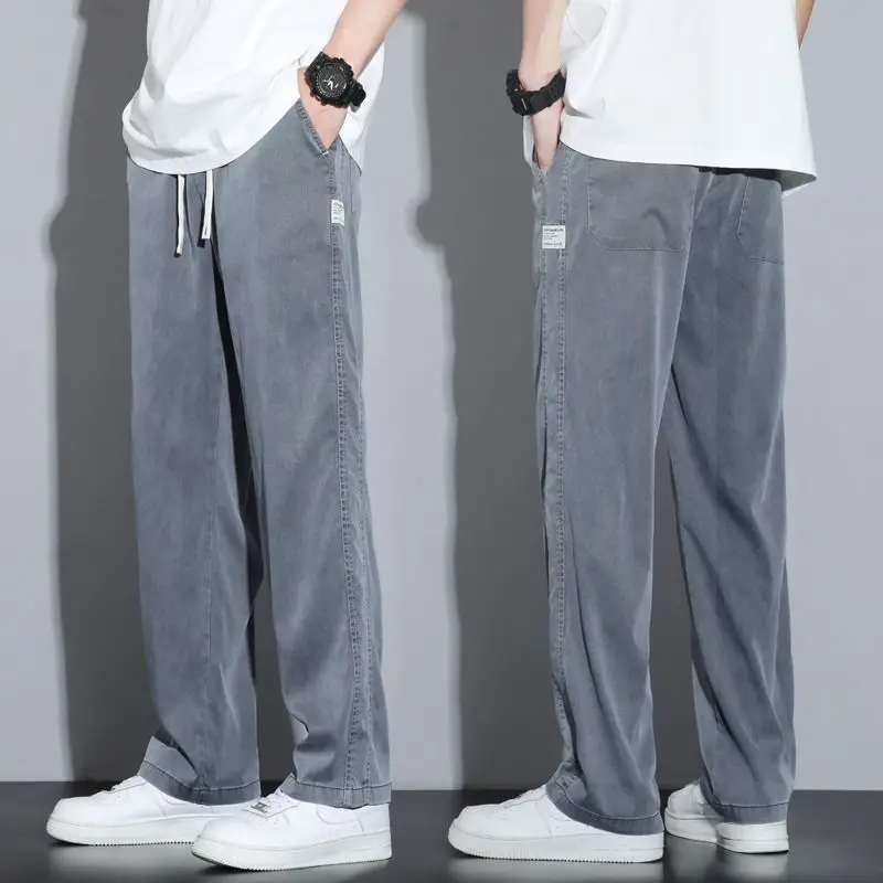 

Джинсы Lyocell мужские летние, тонкие свободные брюки с прямыми рукавами, повседневные длинные мешковатые джинсы, джинсы с широкими штанинами