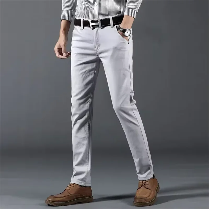 6 Colors New Men's Stretch Cotton Slim Casual Pants Classic Business Fashion Elastic Comfortable Trousers Male Clothes 2