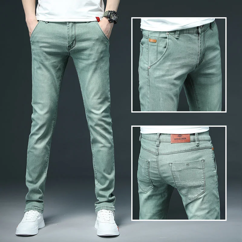 

Mens Colored Jeans Stretch Skinny Jeans Men Fashion Casual Slim Fit Denim Trousers Male Green Black Khaki White Pants Male Brand