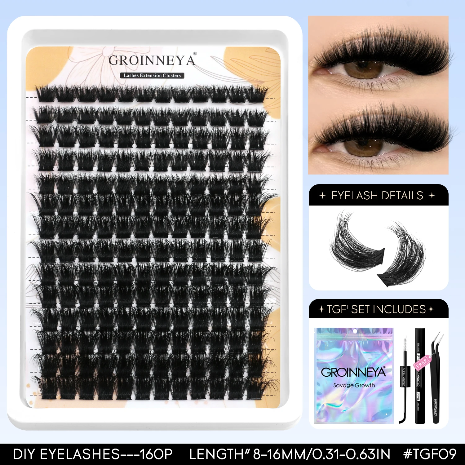 GROINNEYA Cluster-Wimpern-Set, flauschige Einzelwimpern, Volumen, gemischtes Tablett, künstliche Nerzwimpern, Wimpernverlängerung, Make-up – Detail 13