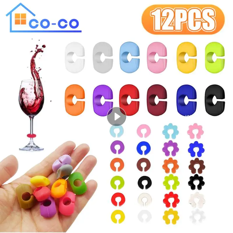 12pcs Silicone Red Wine Glass Identification Marker Charm Shot Glass Cup Labels Tag Signs Party Food Drinks Bar Accessories Tool