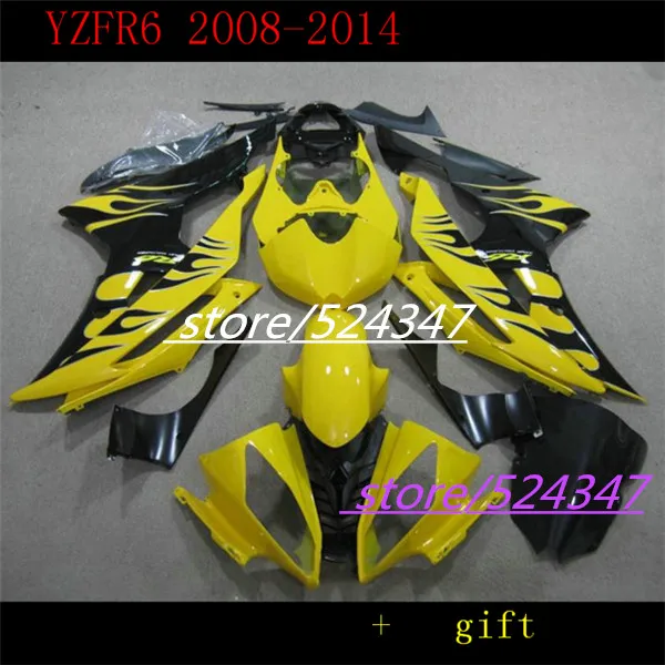 

Fei-Black flames yellow Fairing kit for YZFR6 08 09 10 11 12 14 YZF R6 2008 2014 YZF600 Fairings