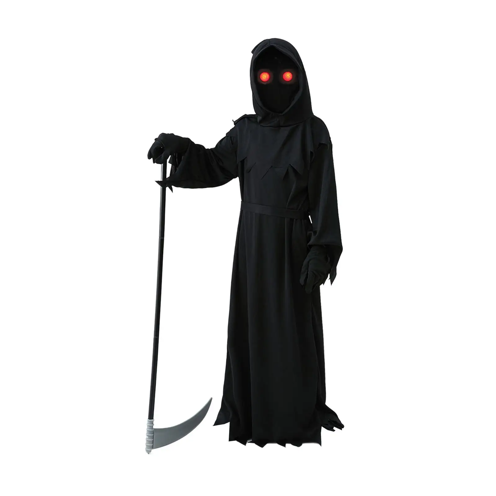 

Halloween Grim Reaper Costume Set Cosplay Scary Hood Grim Reaper Costume Robe with Glowing Red Eyes for Photo Props Party Favor