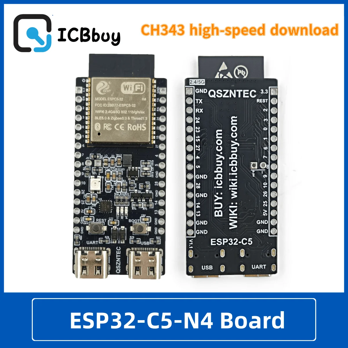 บอร์ดพัฒนา ESP32-C5 Wi-Fi 6 ดูอัลแบนด์ รุ่นใหม่