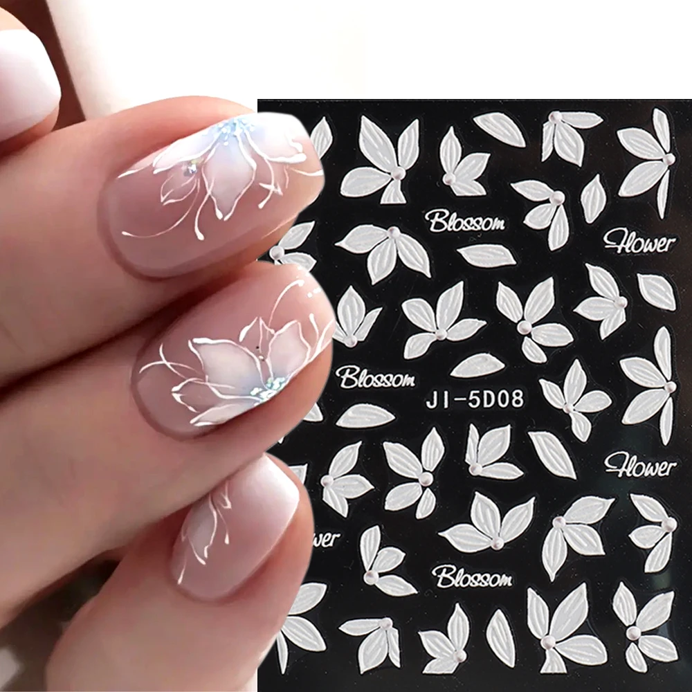 Flowers Nail Stickers for Acrylic Nails Pink White Flower Nail Art Stickers  3D Self-Adhesive Nail Art Supplies 30PCS Sakura Cherry Cute Floral