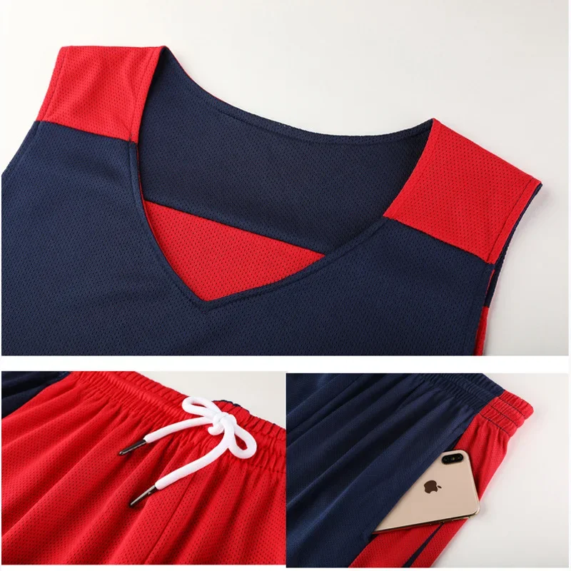 Double-Sided Wear Basketball Uniform Set for Men University Students Competition Teamwear Printed Kids Personality Ball J