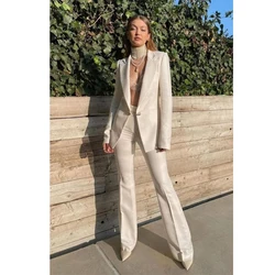 Serge Two-piece Suit Single-breasted Solid Color Business Casual Korean Suits for Women Trending Womens Clothing 2023 Pants Sets