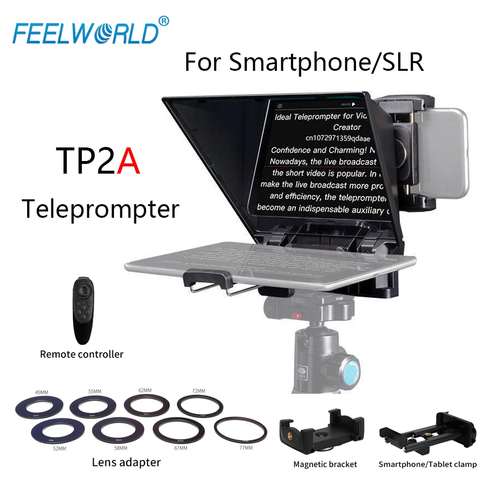 FEELWORLD TP2 Portable 8-inch Teleprompter Supports up to 8" Smartphone ...