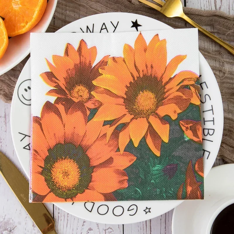 20pcs/Pac 33*33cm 2-Ply New Sunflower Printed Napkins Botanical Bee Colourful Paper Napkins Party Decoration Square