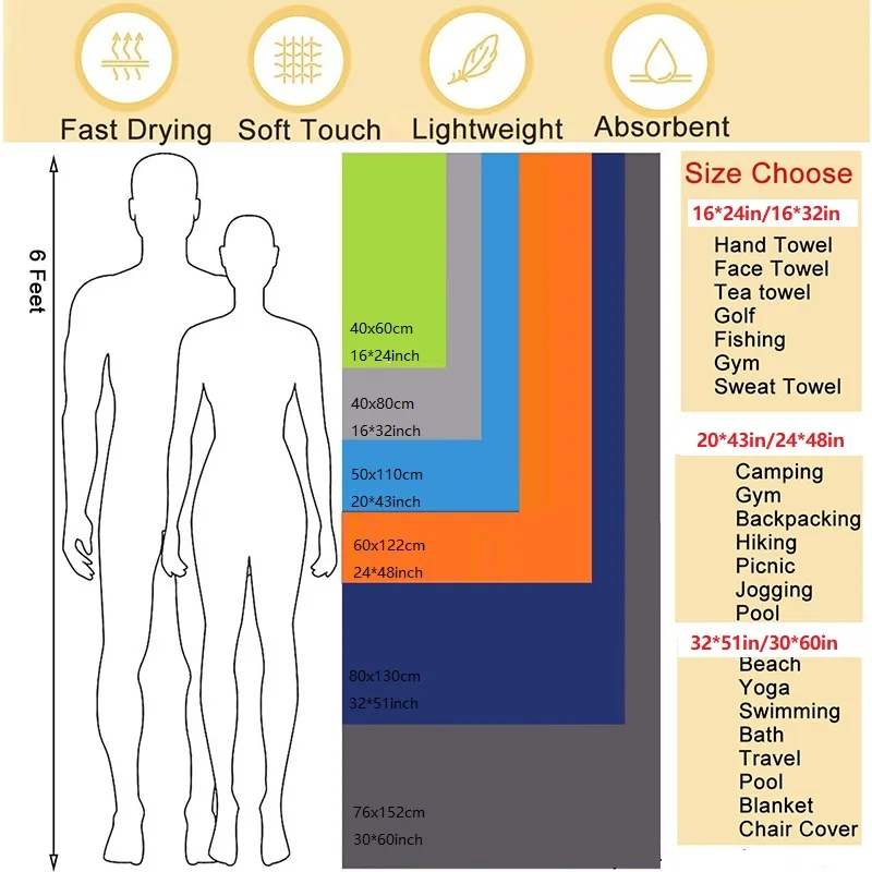 Camping Towels Super Absorbent Fast Drying Microfiber Travel Towel Quick Dry Ultra Soft Compact Gym Towel for Swimming Beach 5
