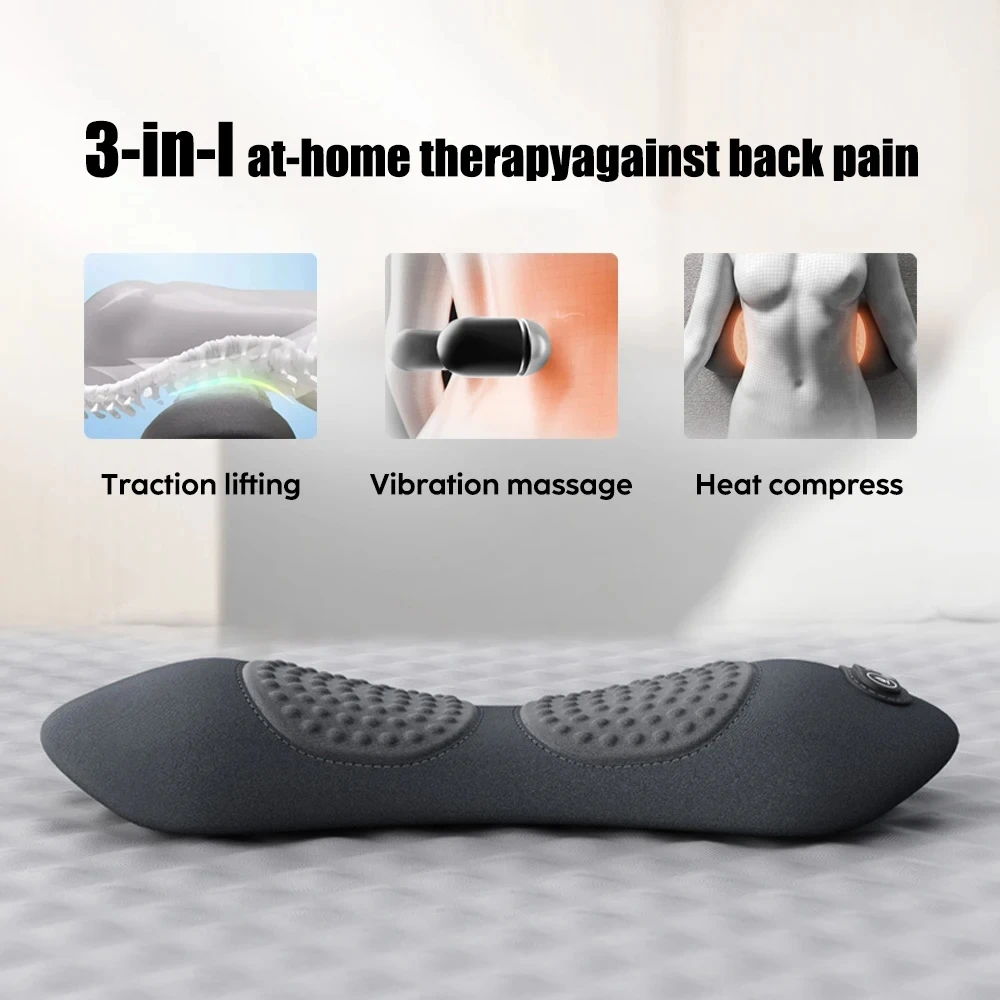 NEW 3-in-1 Back Massager Heat Vibration for Back Pain Relief Herniated Disc Stretch Support Traction Lower Back Massage Pillow