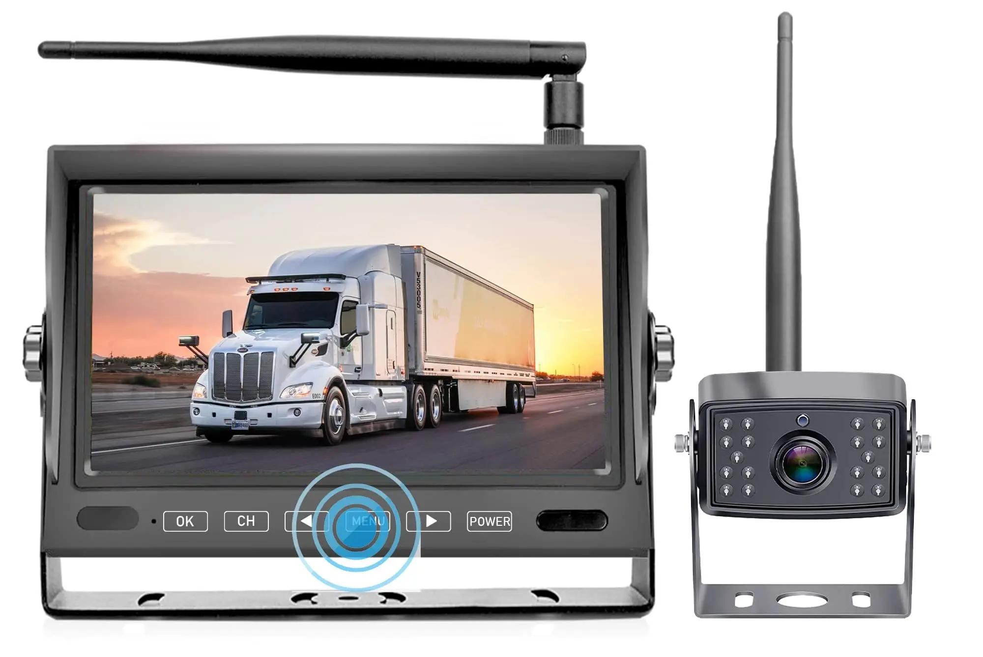 

Bileeko 7'' DVR Monitor Digital Wireless Rear View Camera Vehicle Parking System Night Vision for RV Bus Truck Trailer Camper
