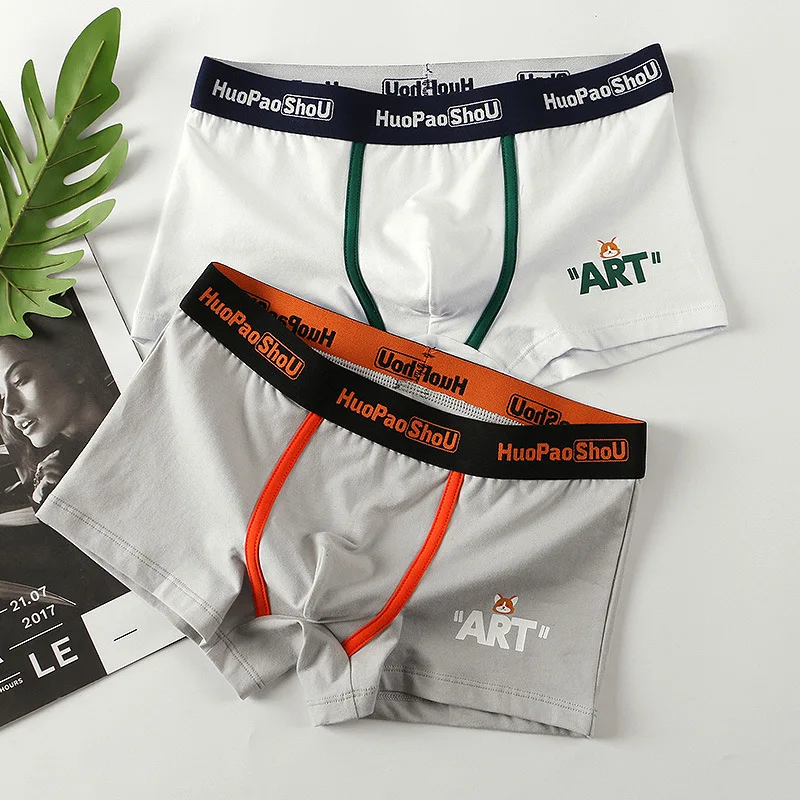 Men Convex Pouch Panties Underwear Male Cotton Boxer Shorts Mid Waist Large Fashion Personalized Solid Pant Youth New Underpants