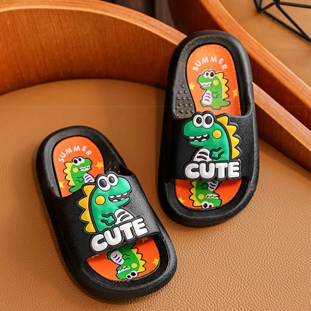 Soft Cartoon Cute Dinosaur Slippers Anti Slip PVC Cartoon Animal Slippers Solid Color Platform Children's Bathroom Sandals Boys