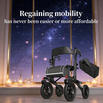 Deambulatore e Sedia di Trasporto Combinati, Supporto Pieghevole Tutto-in-Uno per Movimento Quotidiano e Uso Esterno