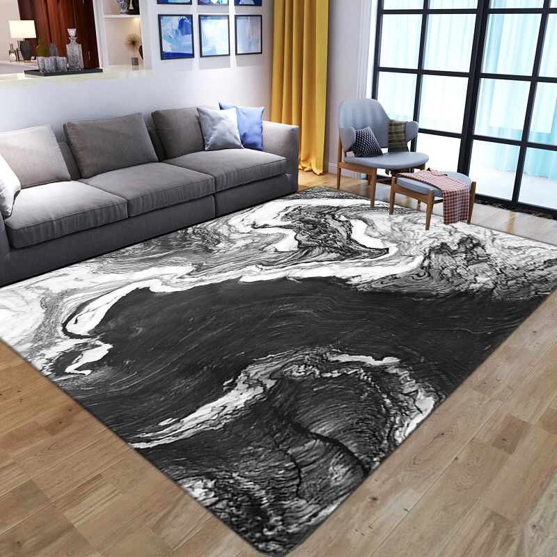 

Черно-белые 3D ковры с чернильным рисунком для гостиной, украшение для дома, прикроватный коврик для дивана, нескользящий дверной коврик для спальни, ванной