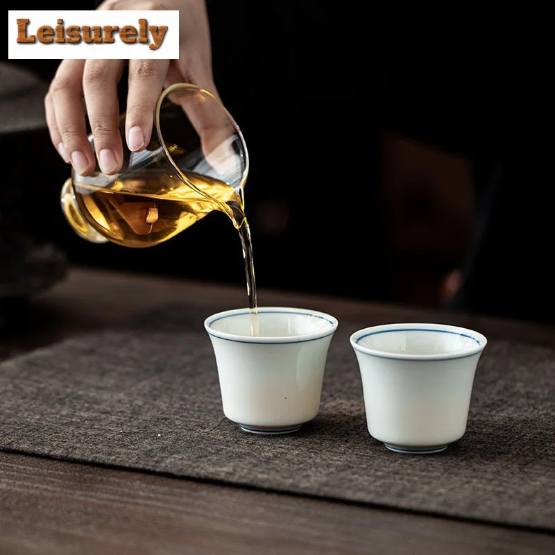 90ml Hand-painted Double Line Horse Hoof Teacup Boutique Tea Bowl Cup for Tea Tea-tasting Personal Cup Chazhan Master Cups Cha