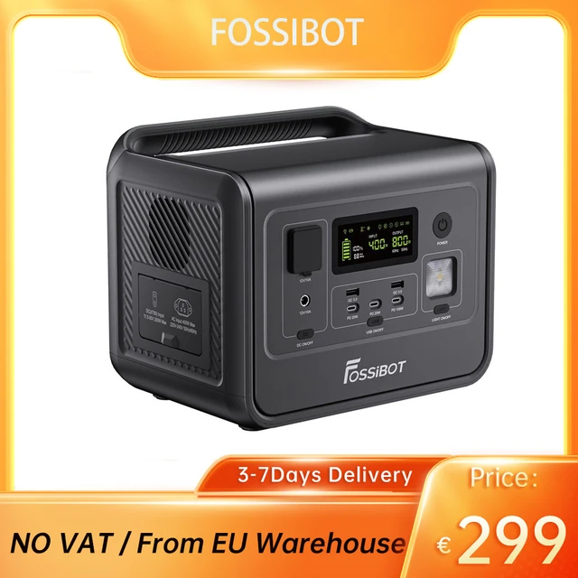 FOSSiBOT-Centrale électrique portable F800, générateur solaire VeFePO4,  sortie CA 800W, entrée solaire maximale 200W, 8 sorties, 512Wh - AliExpress