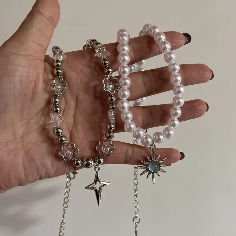 90s Vintage Pearl Sun Star Pendant Choker Necklace For