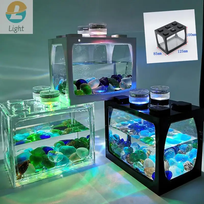 Desktop Aquarium Fish Tank With One Led Light Battery Type Small Tank  Aquarium Supplies 12.5x8.5x10cm