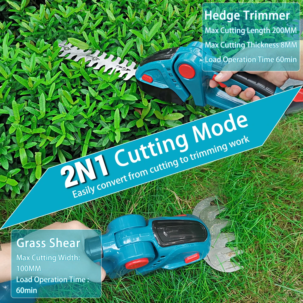 2 IN 1 20000RPM Cordless Electric Hedge Trimmer 21V Handheld Rechargeable Household Shrub Weeding Pruning Lawn Mower Garden Tool 2