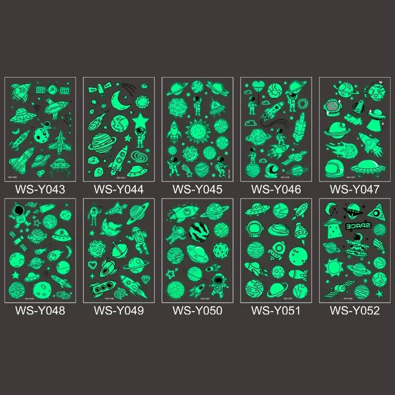 5 Pcs Waterproof Luminous Tattoo Stickers Children Party Universe Space Rocket UFO Interstellar Temporary Stickers Toy Gifts