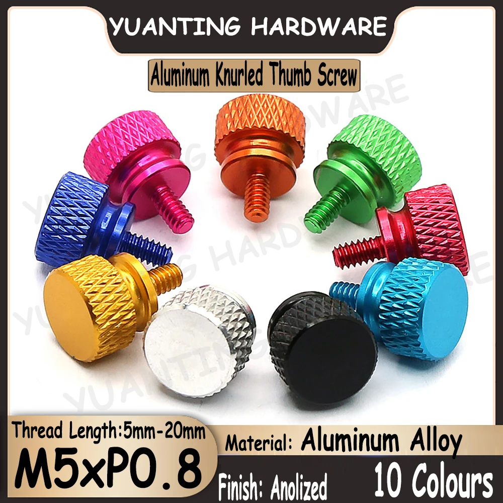 

3Pcs M5x5mm-20mm Colourful Aluminum Knurled Hand Tighten Thumb Screws Computer Case Screws Anolized 10 Colors Coarse Thread