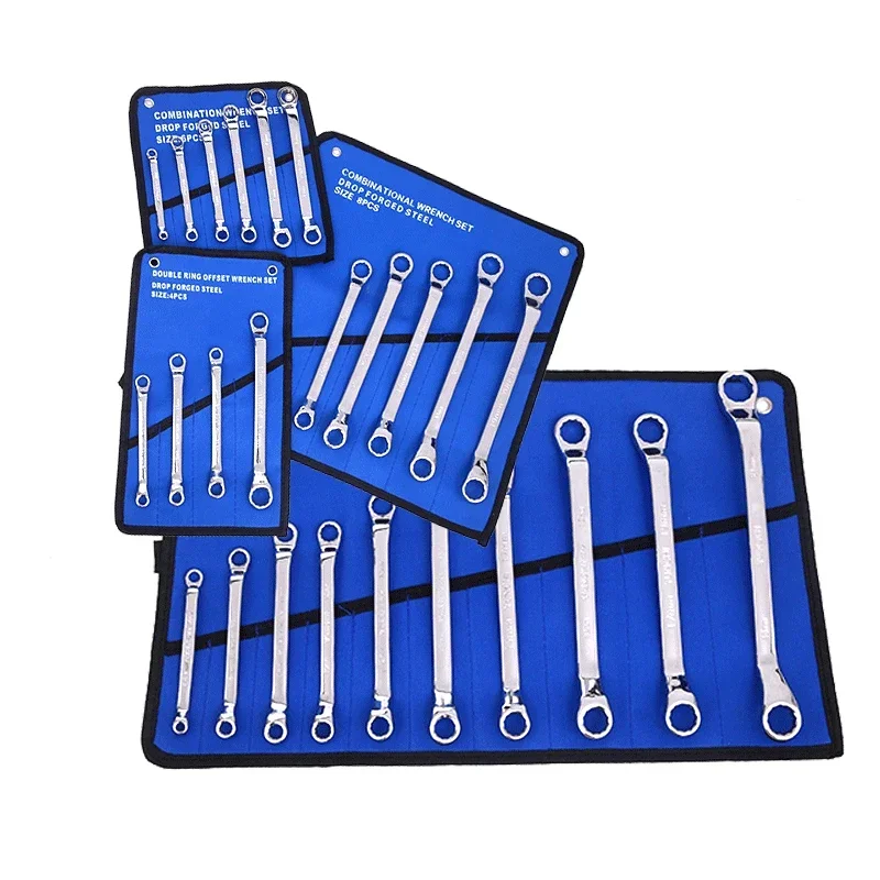 OffsetBoxEndWrenchSetCarbonSteelMetric45DegreeLongDouble