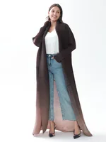 Designer Abaya Miyake Pleated Gradient Turndown Collar Lantern Long Sleeve Jacket 6