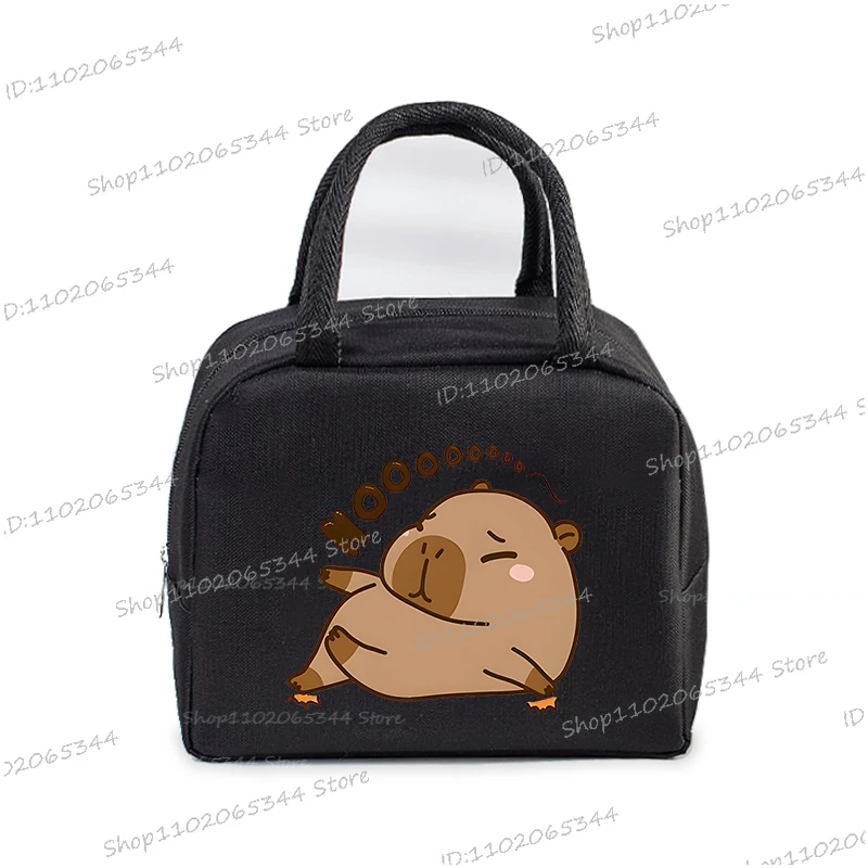 Cartoon Capybara Bobo Tea Print Portable Lunch Bag Funny Cute Animal Capybara Insulation Package Thermal Women Kid Lunch Bag 1Pc